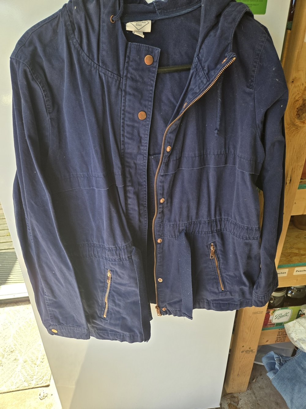 St. John's Bay Navy Hooded Field Jacket with Copper Accents